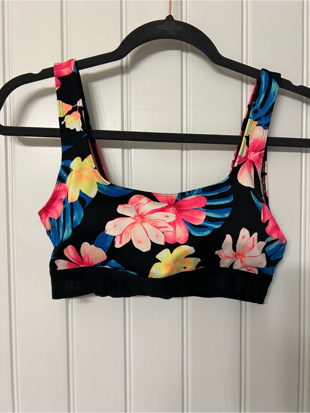 PINK Victoria's Secret Gym to Swim Black Floral Bikini Top